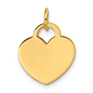 14k Yellow Gold Engravable Heart Charm or Pendant, 15mm